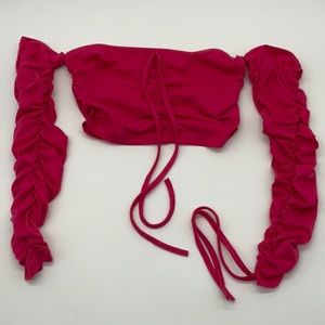 Long sleeve crunched up crop top in pink in small